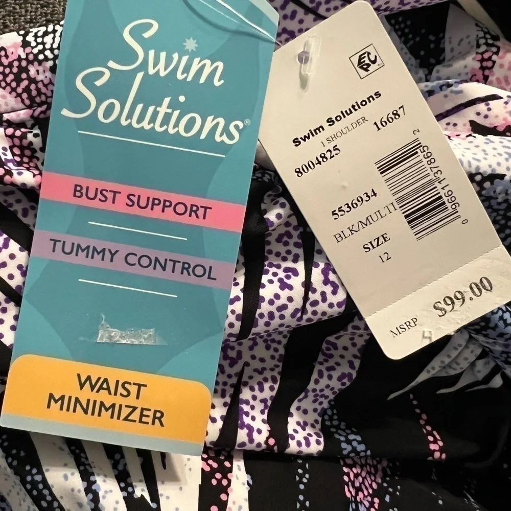 Swim Solutions Women's Swimwear Purple One-Shoulder One Piece Swimsuit - Picture 11 of 12